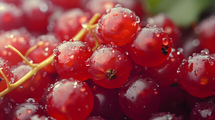 Wall Mural - Fresh red currant with waterdrops, macro photo, healthy fruit, background for food or health commercial