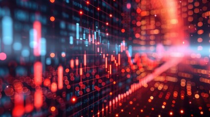 Poster - Abstract Stock Market Chart Background - Red and Blue Lights