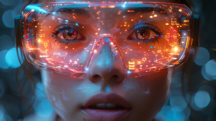 Poster - Develop an imaginative concept where VR goggles transport users into a realm where AI animations and spinning holograms come to