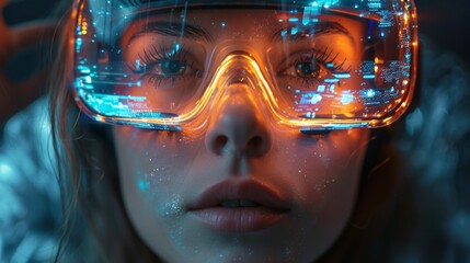 Poster - generate a high-tech scene where vr goggles, ai animations, and spinning holograms converge to redef