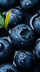 Wall Mural - Fresh sweet blue blueberry with waterdrops, macro photo, healthy fruit, background for food or health commercial