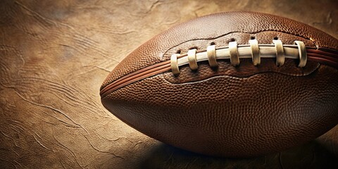 Leather football with white stripes on tan background