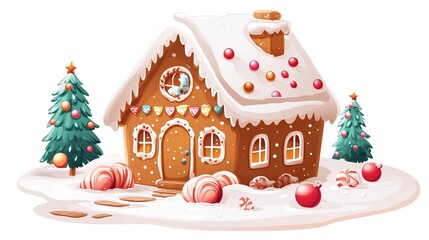 Wall Mural - Christmas Gingerbread House Icon, Featuring Festive Decorations and Sweet Detailing. Perfect for Holiday Themes and Seasonal Designs, Capturing the Cheerful Spirit of Christmas with a Classic Confecti