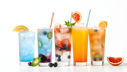 Wall Mural - Cold summer drink assortment isolated with white highlights, png