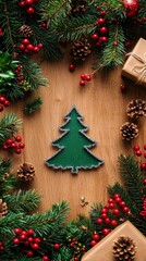 Canvas Print - Christmas Tree Decoration on Rustic Wooden Background