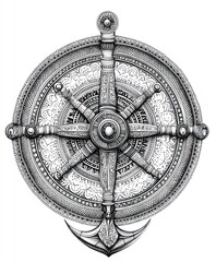 Wall Mural - A detailed illustration of a traditional wheel design with intricate patterns and an anchor.