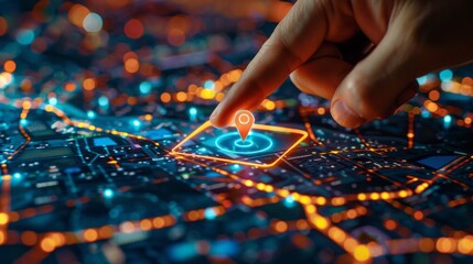 Poster - A hand pointing to a glowing square on a computer screen