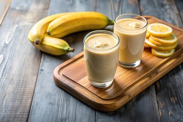 Wall Mural - banana smoothies on cutting board and banana