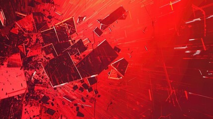 Poster - Red digital abstract art with energetic patterns, evoking a sense of intensity and movement.