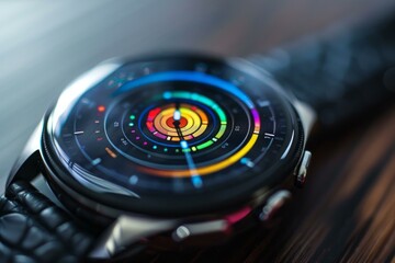 Poster - smart watch is displaying a colorful circular graphic showing fitness data