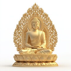 Wall Mural - Golden Buddha Statue on White Background.