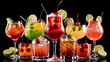 © Kartik - Zesty and delicious cocktails with cherries, ice and lime on black backdrop, concept