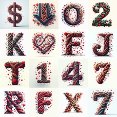 Wall Mural - Twisted Branches and Red Hearts Lettering Typeface. AI generated illustration