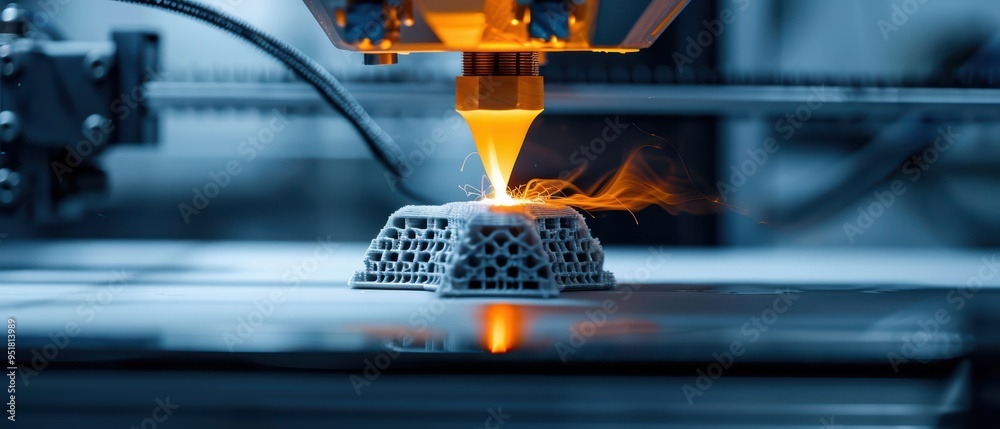 Close-up of a 3D printer creating a complex design, showcasing ...