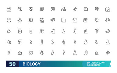 Wall Mural - set of biology icons. thin linear style icons pack. vector illustration. editable stroke icons.