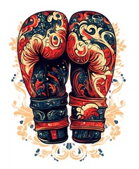 Canvas Print - A vibrant illustration of boxing gloves adorned with intricate floral patterns.