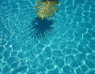 Wall Mural - Top view of a blue calm and clear calm water surface, water texture with ripples and shadow of palm leaf, Zen and relaxing background, summer concept. Ai generated image