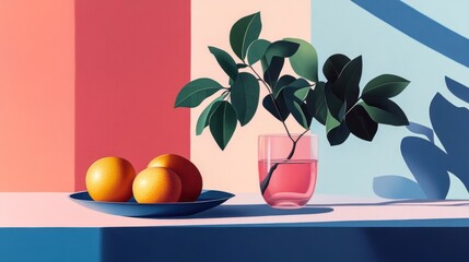 Wall Mural - Still Life with Oranges and a Sprig of Greenery