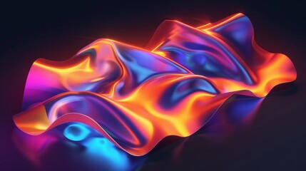 Abstract fluid holographic iridescent neon curved wave in motion dark background 3d render. Gradient design element for banners, backgrounds, wallpapers and covers 