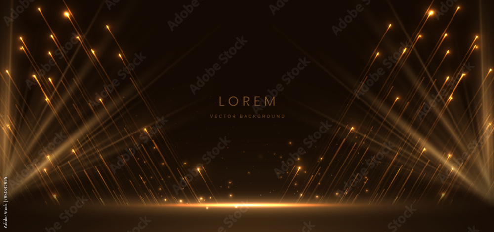 Abstract glowing gold diagonal lighting lines on dark background with ...