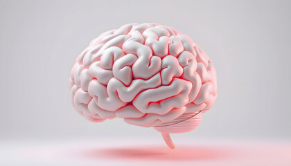 3d brain rendering illustration template background. The concept of intelligence, brainstorm, creative idea, human mind, artificial intelligence isolated with white highlights, png