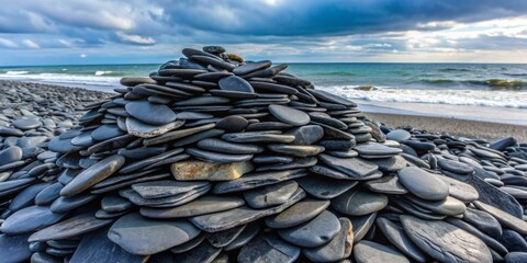 Stacked Stones on a Beach with Cloudy Sky, beach, stone, nature, landscape