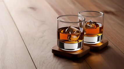 Glasses of whisky with ice  - studio shot