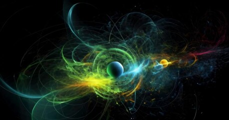 Poster - Abstract digital artwork with swirling neon lights and dynamic energy flow.