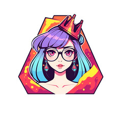 Sticker - Anime Girl with Crown and Glasses