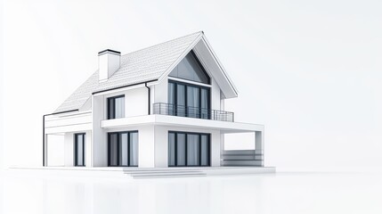 Blueprint-style 3D house render, white background, detailed architecture, accurate perspective, clean lines, professional visualization, suitable for commercial projects