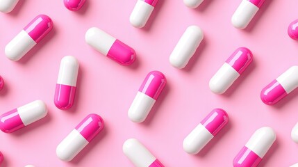 Wall Mural - White and pink capsules on pink background,Medicines to combat the epidemic and viruses,tablet grid,Drug, tablet, pills,Global healthcare concept.Antibiotics drug resistance,Pharmaceutical industry.