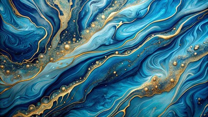 Luxurious blue marble and gold abstract background with indigo ocean tones and natural swirls