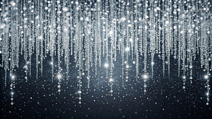 Silver glitter confetti falling in lines creating a mesmerizing garland of dots resembling rain