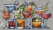 © Kartik - Set of different drinks and cocktails. Vector illustration.