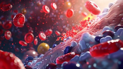Poster - A close up of a red and blue blob with many red and blue spheres