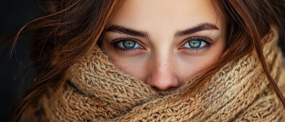 Canvas Print - blue eyes peek out from under a scarf, concealing them further