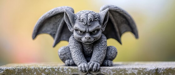 Wall Mural -  A dragon figurine perched atop a stone, wings extended above its head