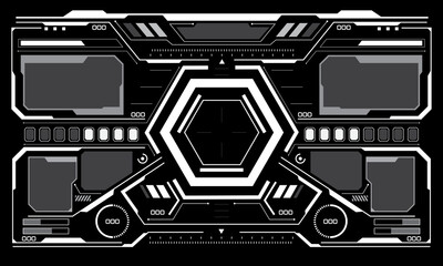 Poster - HUD sci-fi interface screen view white circular geometric design virtual futuristic technology creative display on black vector