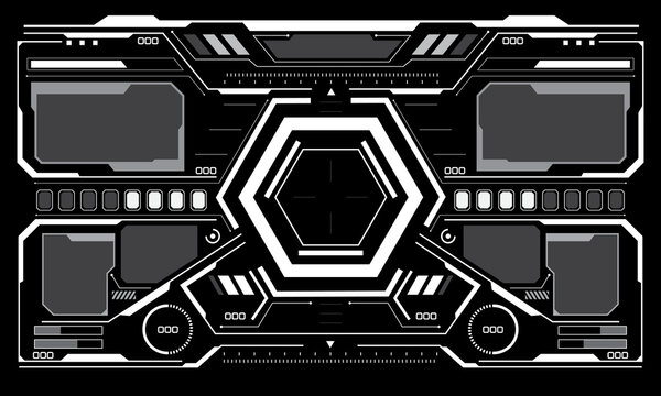 HUD sci-fi interface screen view white circular geometric design virtual futuristic technology creative display on black vector