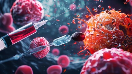 Poster - A syringe is being used to inject a red substance into a cell