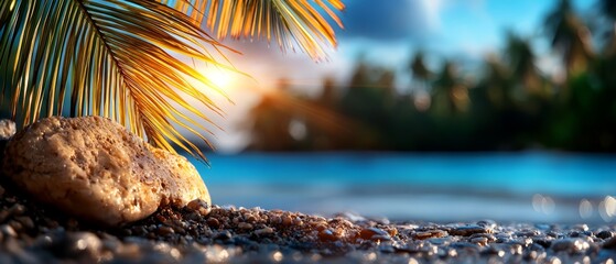 Sticker -  A palms-close up - rock in foreground, water in background