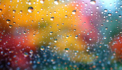Wall Mural - The droplets are scattered across the surface of the glass, creating a textured pattern.