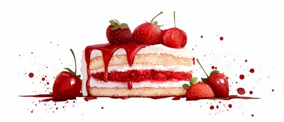 Poster -  A cake topped with strawberries and a drizzle of icing