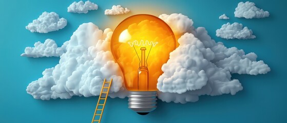 Bright Idea Light Bulb In Clouds Conceptual Image