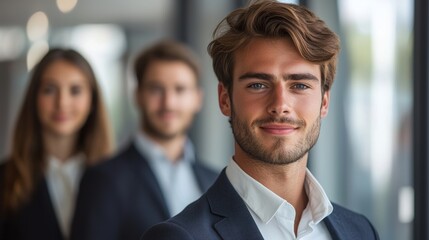 Businessman with colleagues on a white background, Generative AI