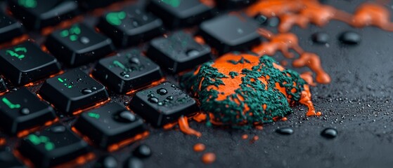 Canvas Print -  A tight shot of a keyboard, adorned with orange and green sprinkles atop its keys