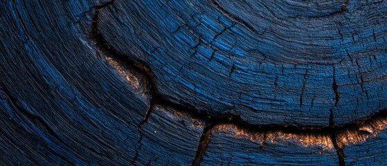 Sticker -  A detailed shot of split wood, appearing as if hacked in two, painted blue