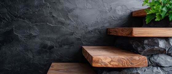 Canvas Print -  A tight shot of stairs featuring a single step adorned with a potted plant