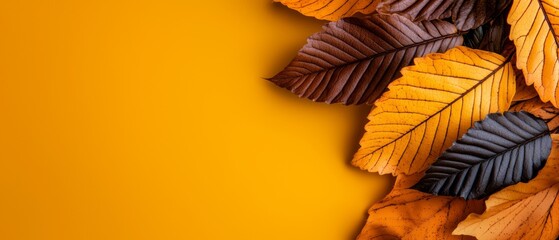 Wall Mural -  A tight shot of vibrant yellow leaves, ideal for inserting text or an image