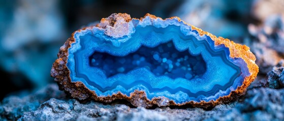 Poster -  A tight shot of a rock showcasing a blue-orange deposit in its core